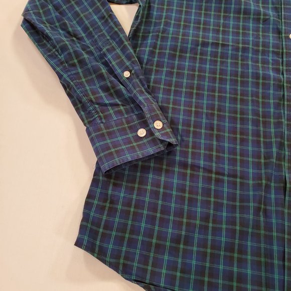 Banana Republic Shirt Men Medium Navy Plaid Slim Flex Fit Stretch Button Down - Picture 8 of 14